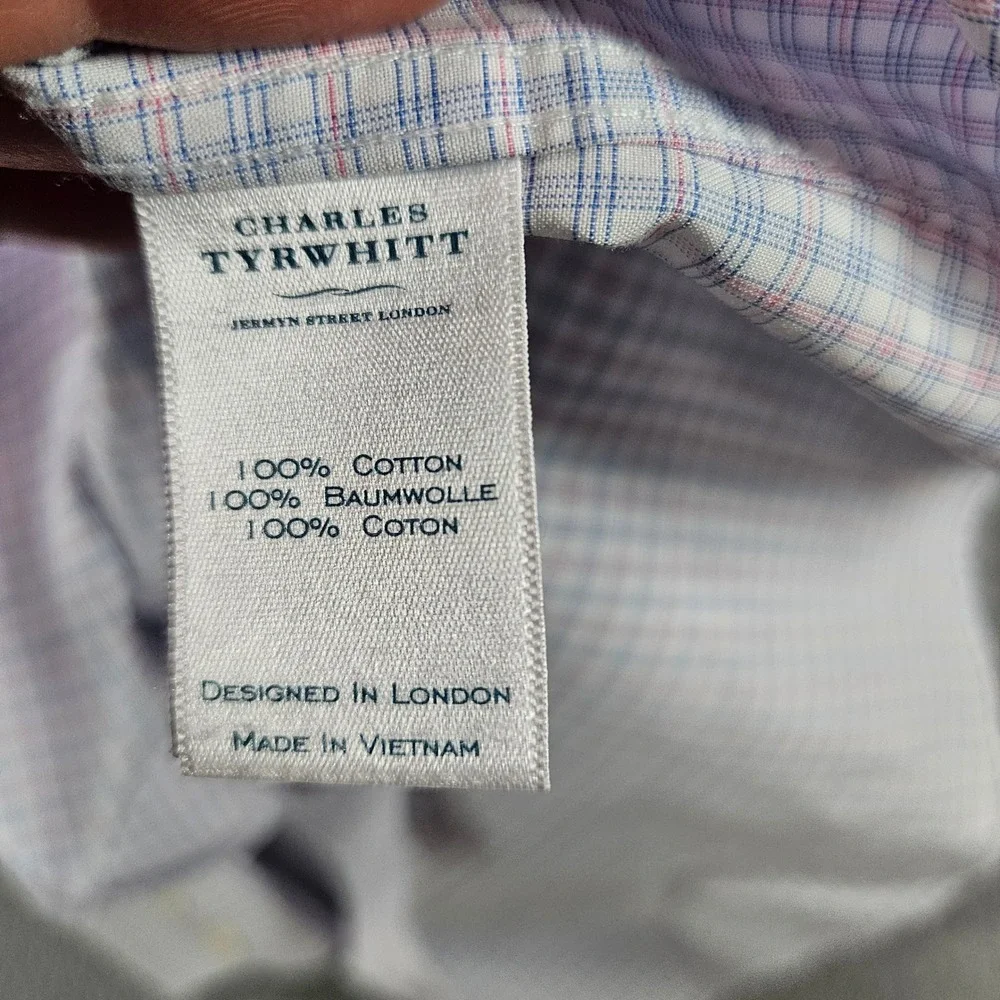 Charles Tyrwhitt Extra Slim Fit Non-Iron Check Dress Shirt 15.5 35 Blue Pink